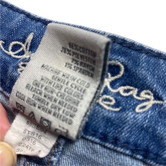 American Rag A line button down raw edge distressed denim skirt - Picture 5 of 6